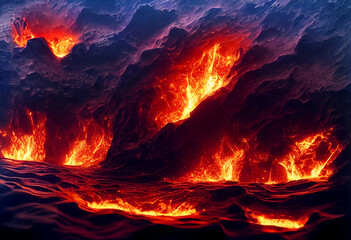 red-hot magma underwater