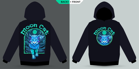 Cyber Cat and Blue Moon Shown Mock-Up Hoodie