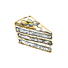 Color sketch of a piece cake with transparent background