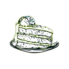 Color sketch of a piece cake with transparent background