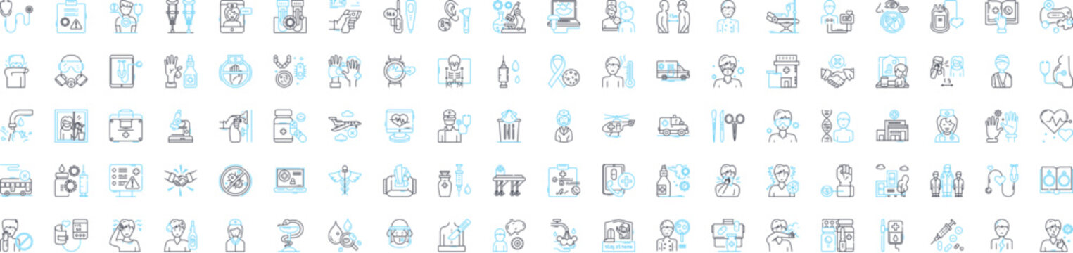 Telemedicine Vector Line Icons Set. Telehealth, Video, Remote, Telemedicine, HealthCare, Communication, Diagnostics Illustration Outline Concept Symbols And Signs