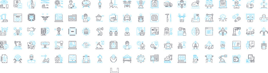 Robotic engineering vector line icons set. Robotics, Engineering, Automation, Machines, Programming, Artificial, Intelligence illustration outline concept symbols and signs