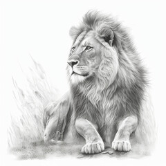 portrait of a lion draw with pencil 