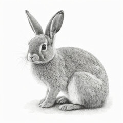 Fototapeta premium white rabbit isolated on white drawing 