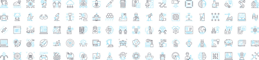 Naklejka premium Artificial innovation vector line icons set. AI, Robotics, Automation, Machine, Learning, Augment, Intelligence illustration outline concept symbols and signs