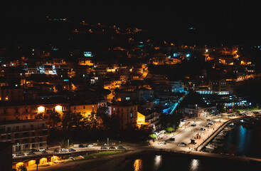 Fototapeta na wymiar City of Agropoli from the hillside at night.