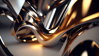 gold and grey shining metallic background with lines for product presentation, advertising. AI generative.