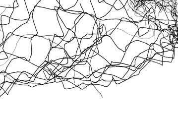 The texture of the metal mesh. Torn, destroyed, broken metal mesh on a white background