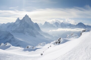 Fototapeta na wymiar People skiing in the Alps. Winter sport, winter season. Generative AI Technology