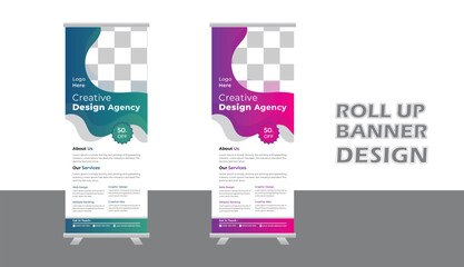Modern Business Roll-up banner design template, vertical, abstract background, pull-up design, modern x-banner, rectangle size. Stock vector. EPS
