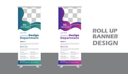 Modern Business Roll-up banner design template, vertical, abstract background, pull-up design, modern x-banner, rectangle size. Stock vector. EPS