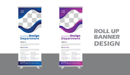 Modern Business Roll-up banner design template, vertical, abstract background, pull-up design, modern x-banner, rectangle size. Stock vector. EPS