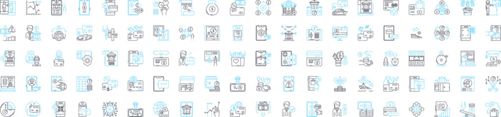 Credit and debt management vector line icons set. Credit, Debt, Management, Budgeting, Loans, Banking, Finance illustration outline concept symbols and signs