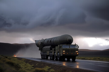 Intercontinental ballistic Missile launch, war, ICBM missile. Generative AI Technology - obrazy, fototapety, plakaty