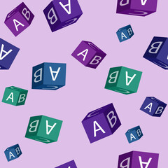 illustration of a seamless pattern of children's cubes with letters.