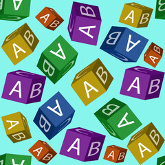 illustration of a seamless pattern of children's cubes with letters.