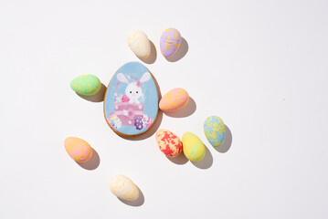 Easter eggs on white background, symbol of religious holiday, secoration. Photo 