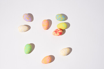 Easter eggs on white background, symbol of religious holiday, secoration. Photo 