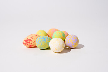 Easter eggs on white background, symbol of religious holiday, secoration. Photo 