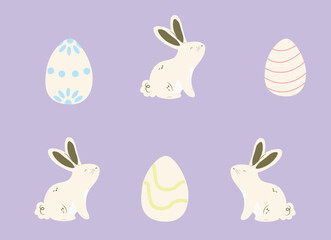 Easter, festive rabbit, rainbow, the joy of Easter. The background is pastel colors. Easter vector illustration.