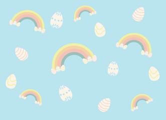 Easter, festive rabbit, rainbow, the joy of Easter. The background is pastel colors. Easter vector illustration.