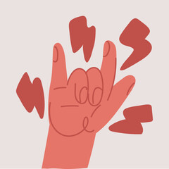 Vector illustration of Rock on gesture symbol. Heavy metal hand gesture