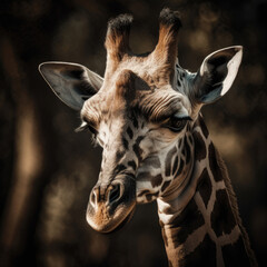 Fototapeta premium Close up portrait of giraffe. Generative AI.