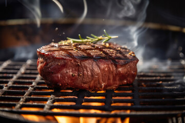 Bbq steak on the grill. Generative AI.