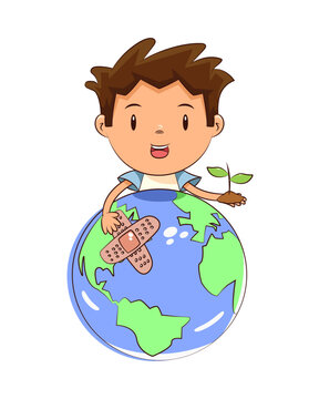 Child take care of the planet earth