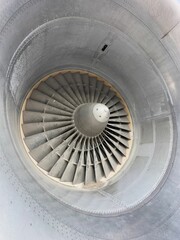 Vertical shot of the inside of an airplane engine
