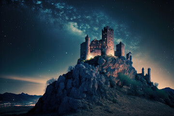 Castle under the stars at night Generative AI	
