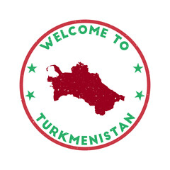 Welcome to Turkmenistan stamp. Grunge country round stamp with texture in Green Mana color theme. Vintage style geometric Turkmenistan seal. Astonishing vector illustration.