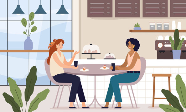 Women friends. Cafe meeting with friends coffe break