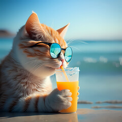Adorable Cat With Orange Juice. Generative AI