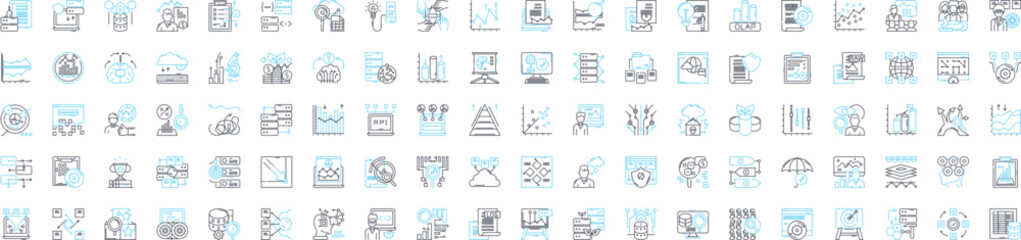 Business data analytics vector line icons set. Business, Data, Analytics, Strategy, Intelligence, Insights, Big illustration outline concept symbols and signs