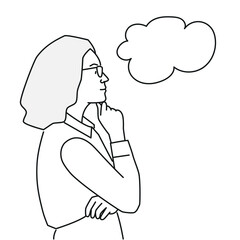 Thinking woman with speech bubble.