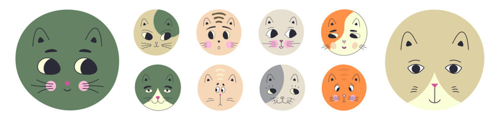 Funny cat face, abstract personage, mascot design, funny face, cute icon.