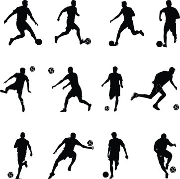 Set of vector football, soccer players silhouettes