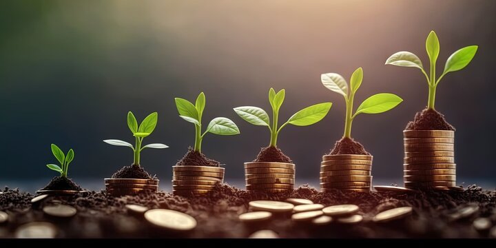 Money growth Saving money. Upper tree coins to shown concept of growing business by ai generative 