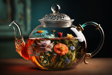 Image of Transparent glass teapot with herb and flowers tea.. Generative AI
printed on Printed Glass Splashbacks