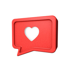 Ícono de notificación de redes sociales en burbuja 3D de corazón