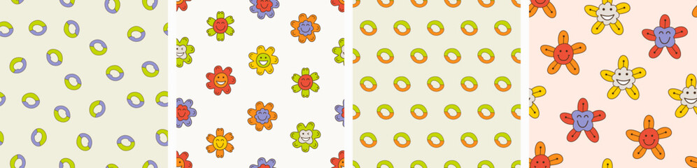 Smiling flower, abstract personage, mascot design, funny face, cute icon.