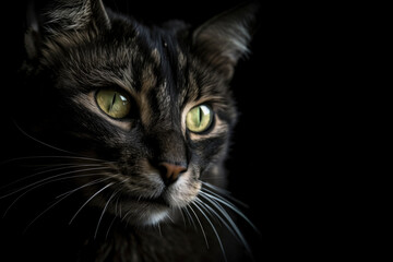 Photo of a Cat on black background, Generative AI