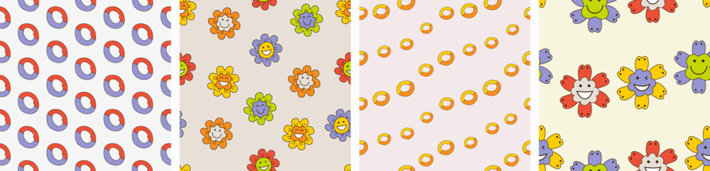 Smiling flower, abstract personage, mascot design, funny face, cute icon.