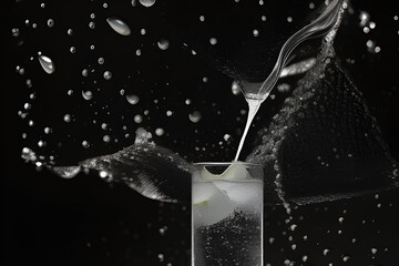 Woda i lodem, plusk, krople . Ilustracja wygenerowana przy użyciu AI - obrazy, fototapety, plakaty