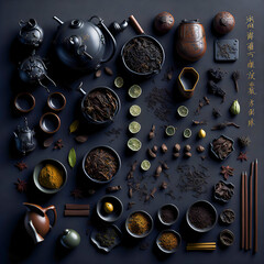 coffee, spices, beans, set, knolling