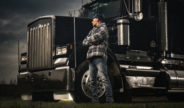 American Transportation Industry Theme with Trucker and His Semi Truck