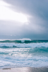 Big storm waves of Mediterranean sea on Alanya beach Turkey coast