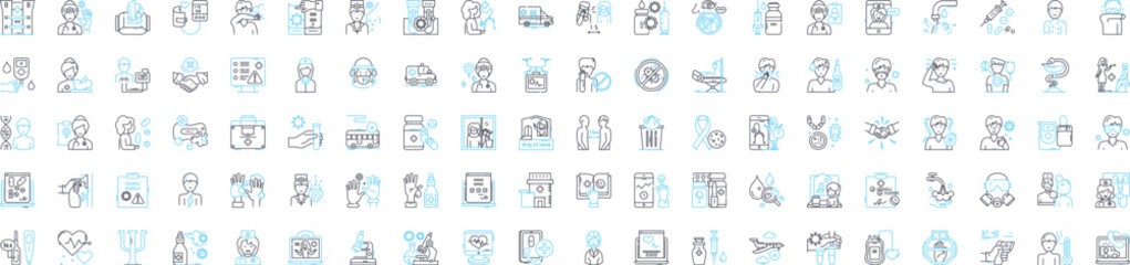 Virtual medicine vector line icons set. Virtual, Medicine, Telemedicine, Technology, Online, Healthcare, Doctors illustration outline concept symbols and signs - obrazy, fototapety, plakaty