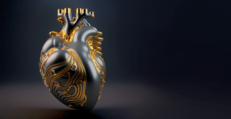 3D minimalistic abstract heart black and gold